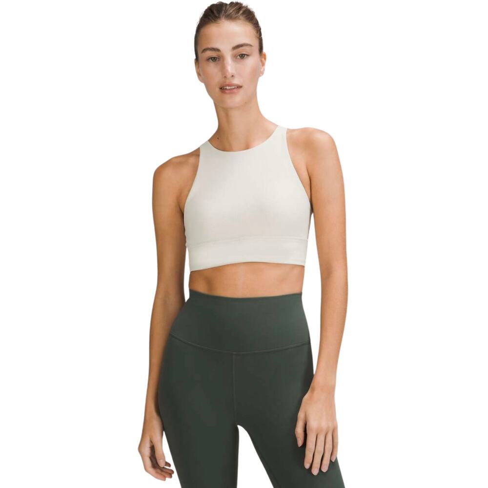 Lululemon Energy High Neck‎ Longline Bra 4 Natural Ivory Ribbed Luxtreme Strappy